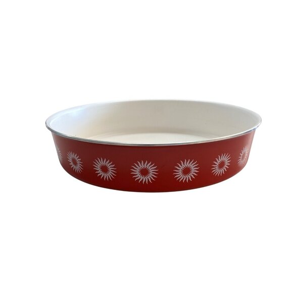 Red Frying Pan With Sunburst Pattern & Black Handle - Picture 5 of 6